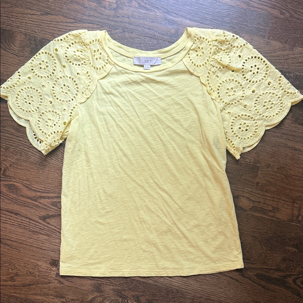 LOFT Pale Yellow Eyelet Sleeve Tee